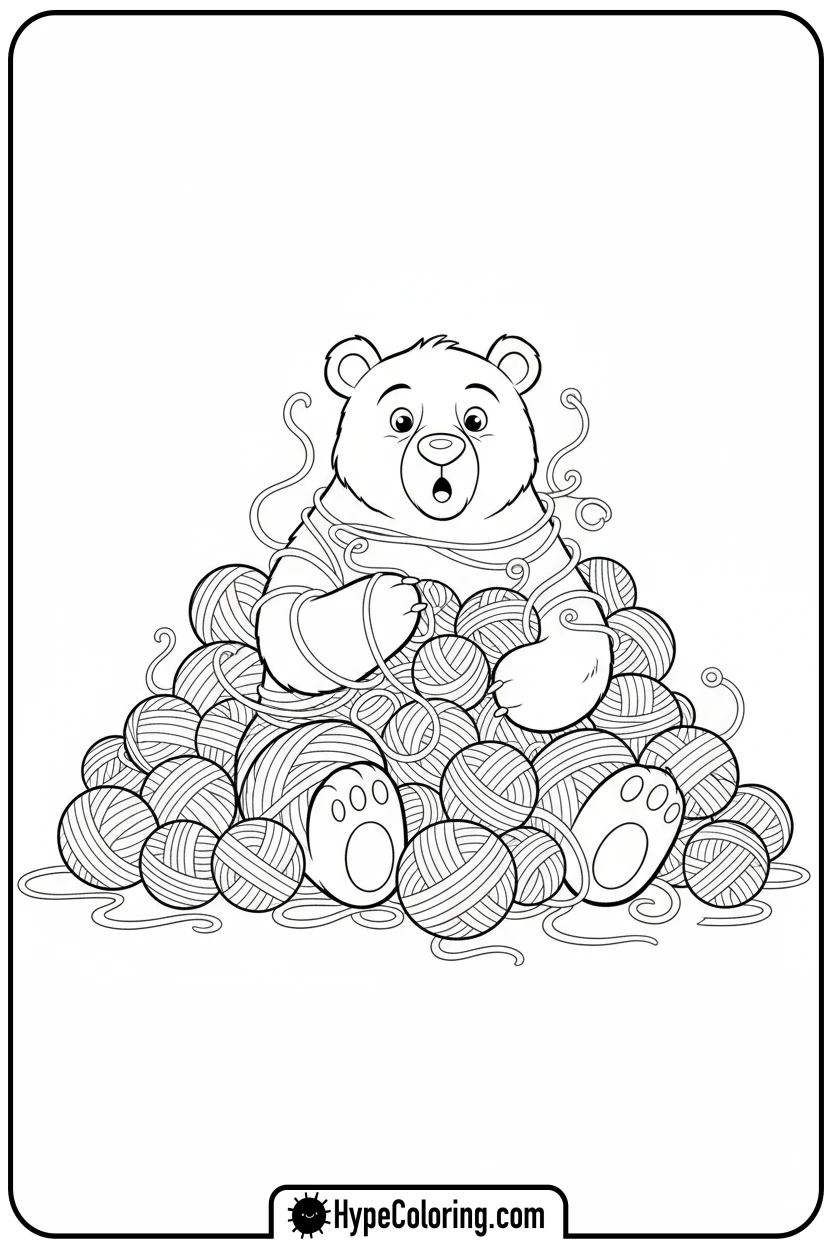 bear-tangled-in-yarn - coloring bear pages