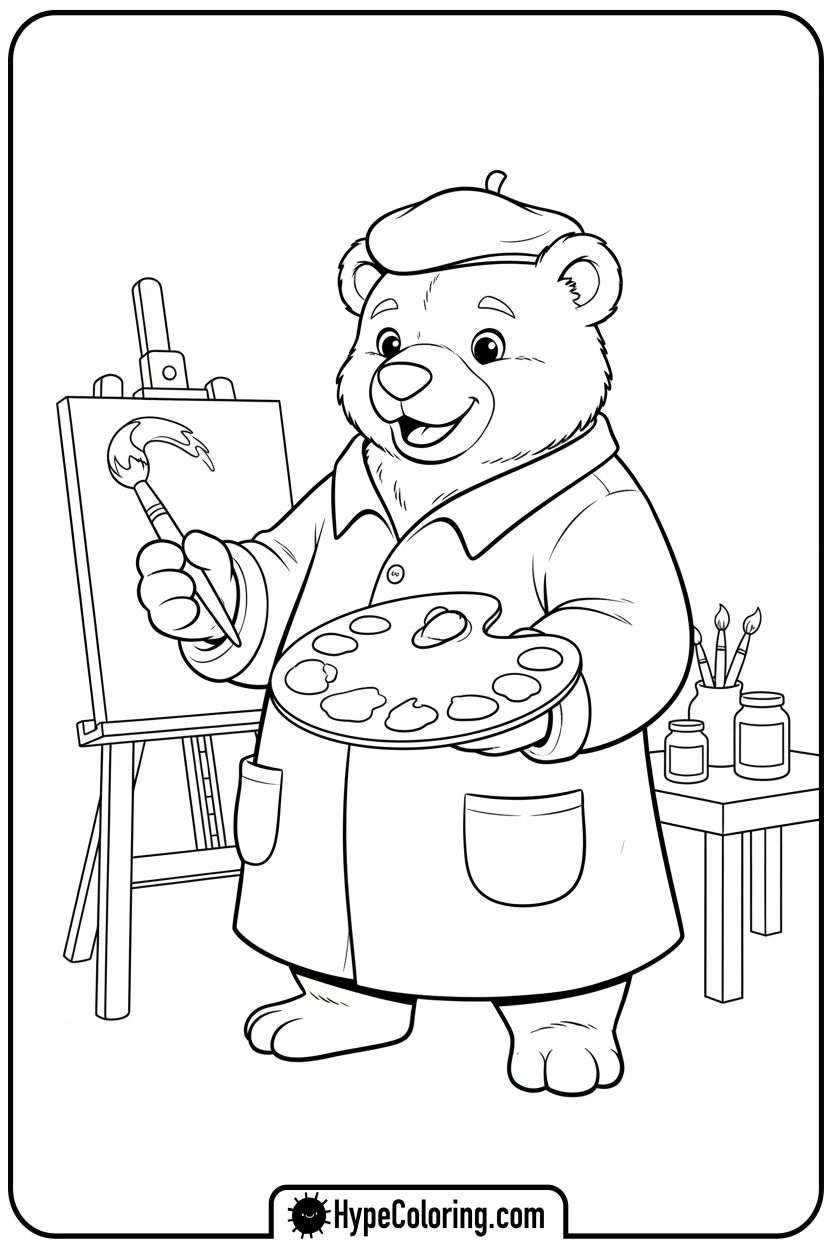 artist-bear-mixing-paints - coloring bear pages