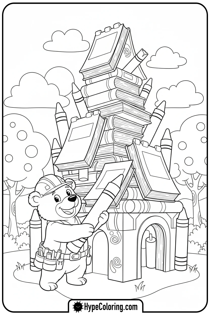 bear-building-coloring-fort - coloring bear pages