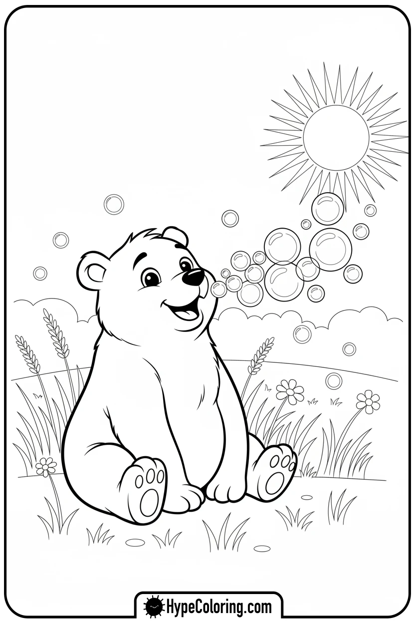 bear-blowing-colorful-bubbles - coloring bear pages