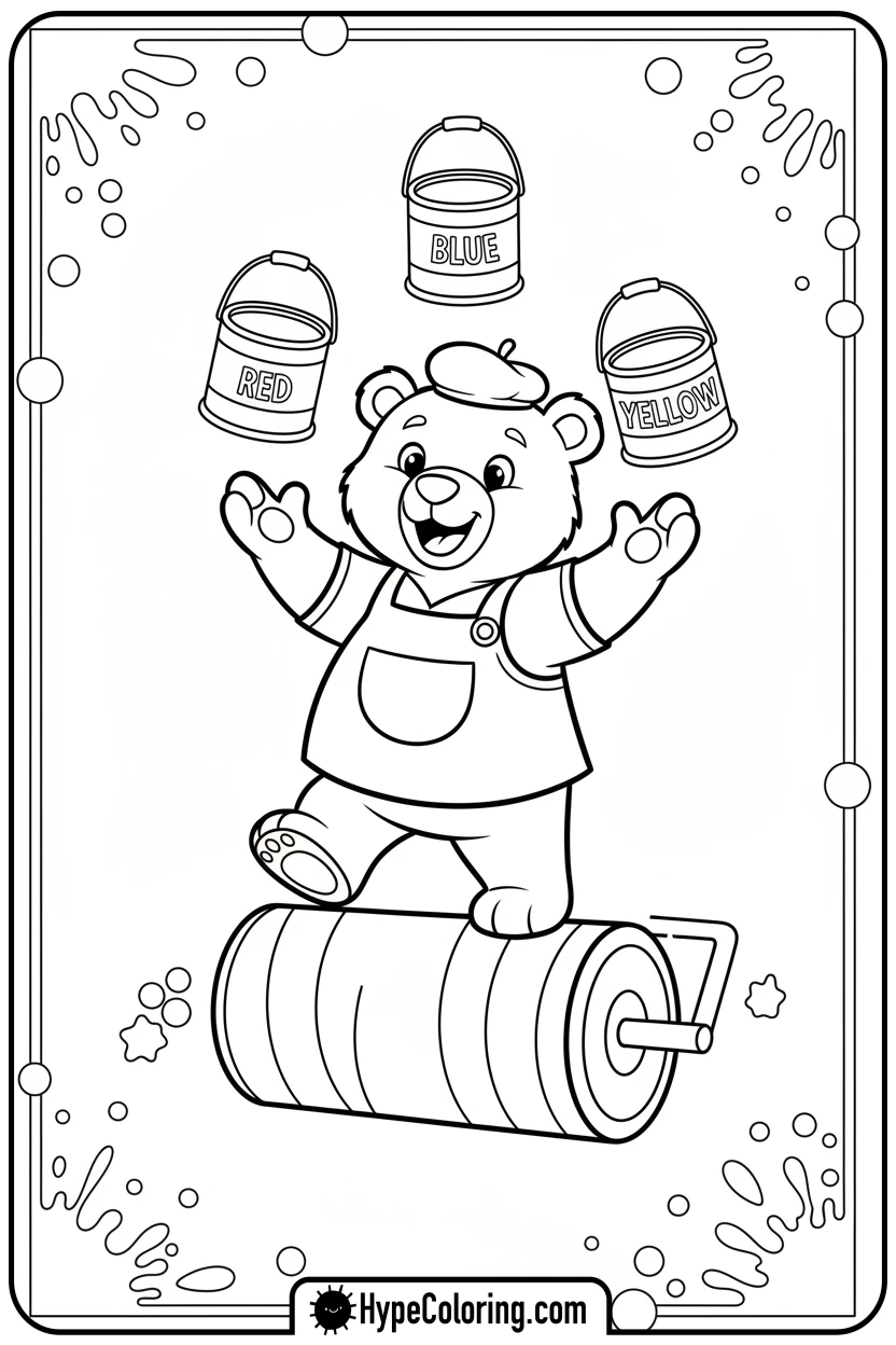 bear-juggling-paint-cans - coloring bear pages