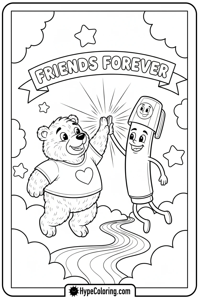 bear-high-fiving-marker-pen - coloring bear pages