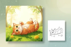 a-joyful-cat-rolling-around - cute cat coloring pages