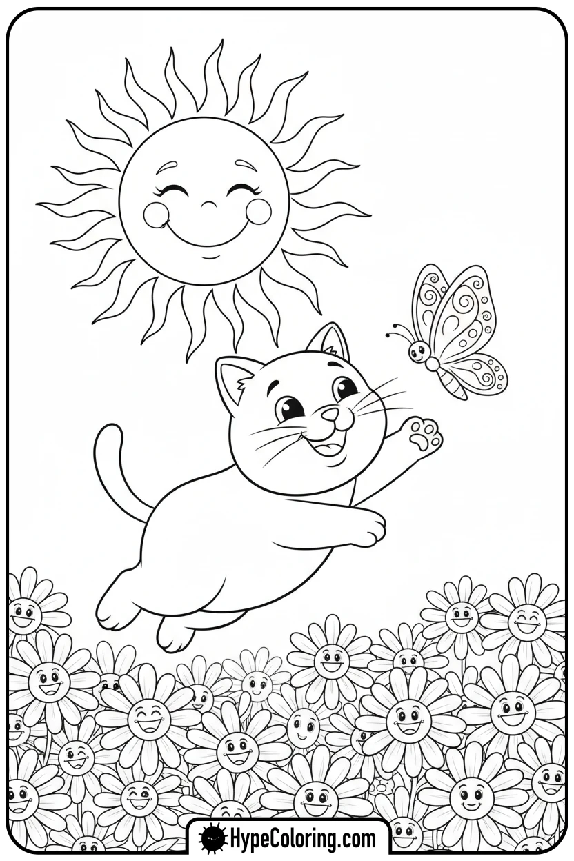 cat-chasing-butterfly - cute cat coloring pages