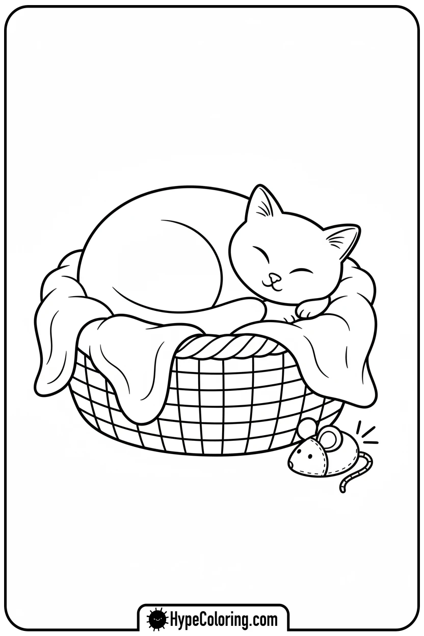 cat-in-knitted-basket - cute cat coloring pages