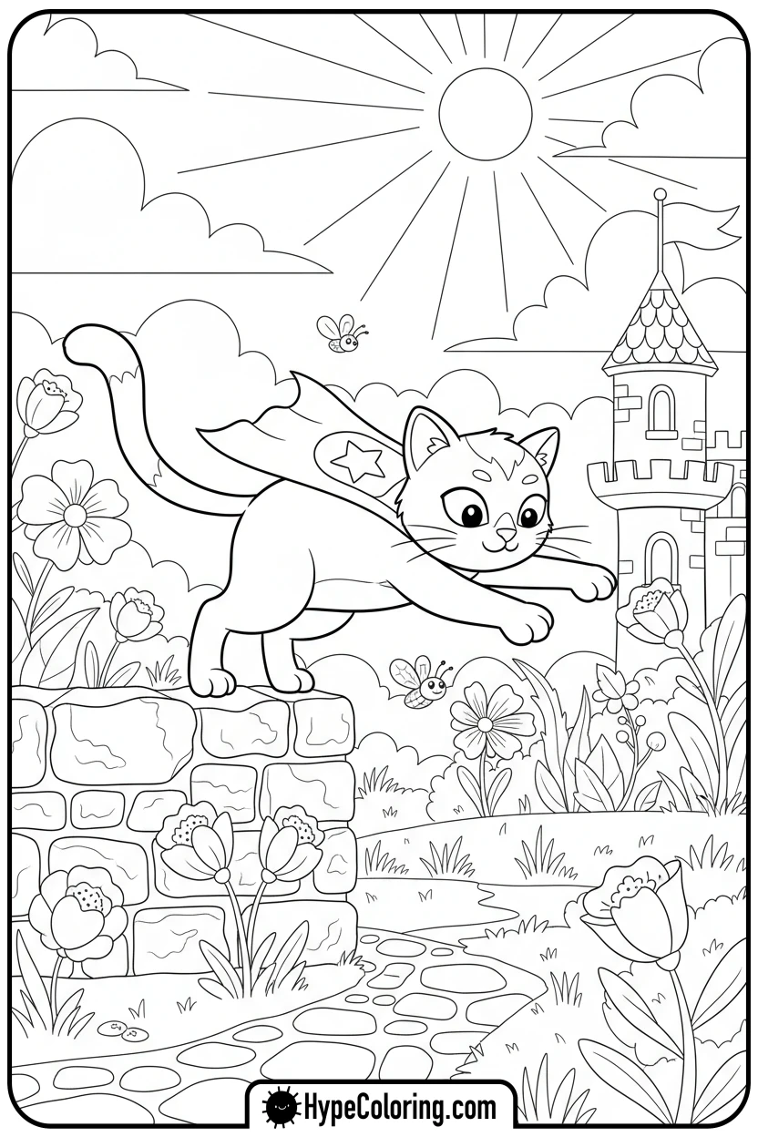 superhero-cat-pouncing - cute cat coloring pages