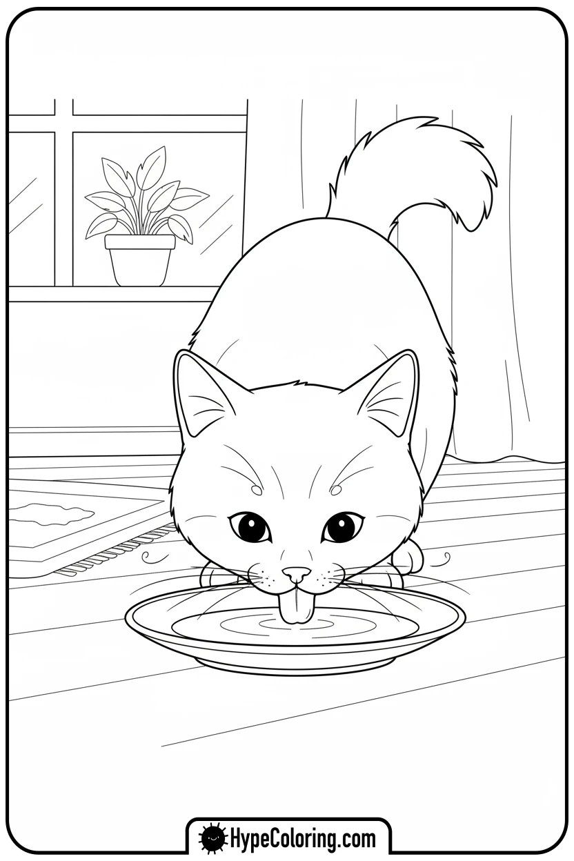 cat-drinking-milk - cute cat coloring pages