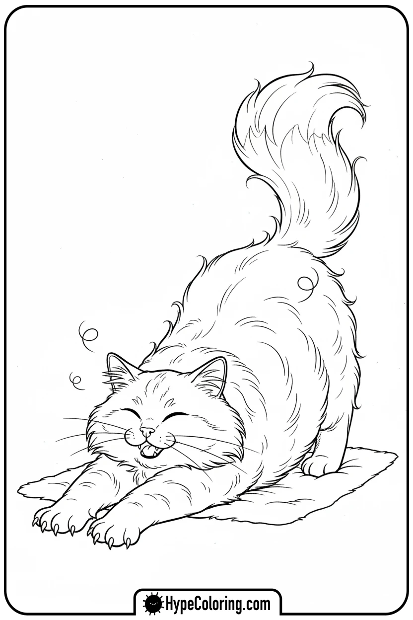 cat-stretching-after-nap - cute cat coloring pages