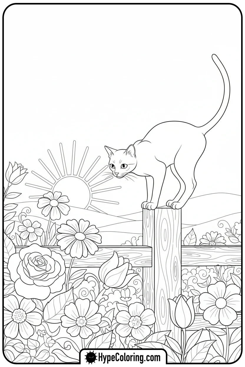 cat-on-fence-post - cute cat coloring pages