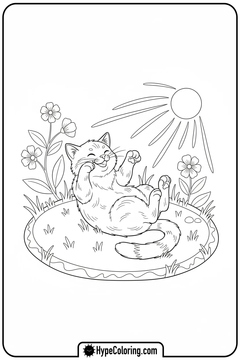 cat-rolling-in-grass - cute cat coloring pages