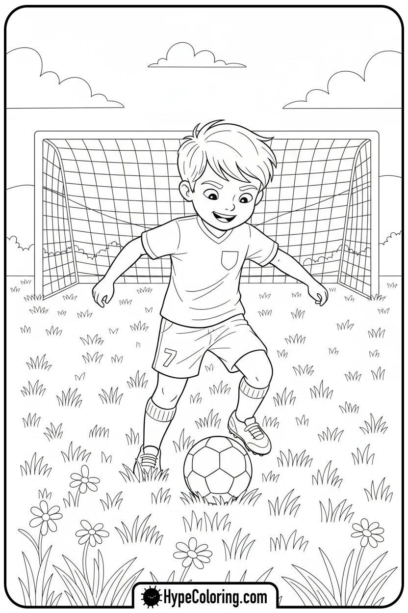 child-dribbling-soccer-ball - sports coloring pages