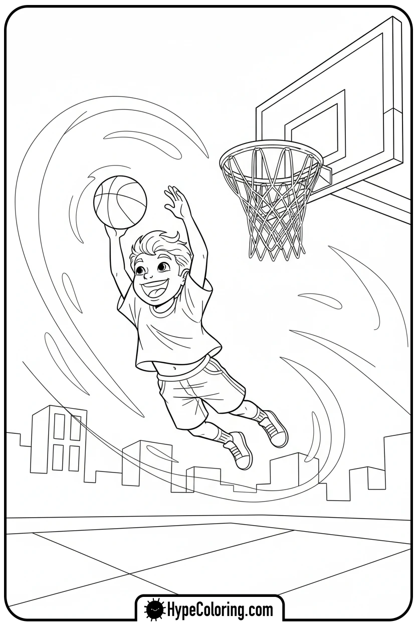 child-dunking-basketball - sports coloring pages
