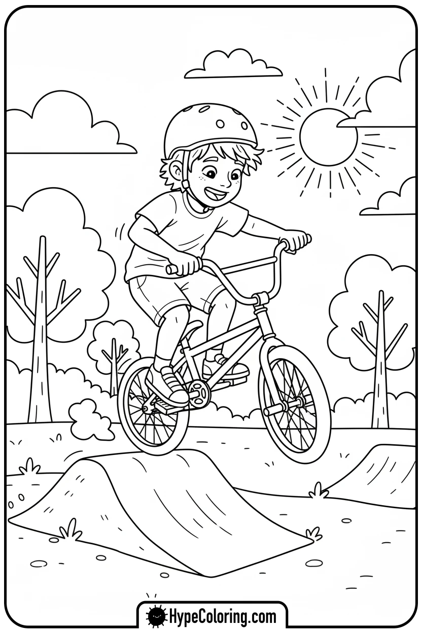 child-doing-bmx-trick - sports coloring pages