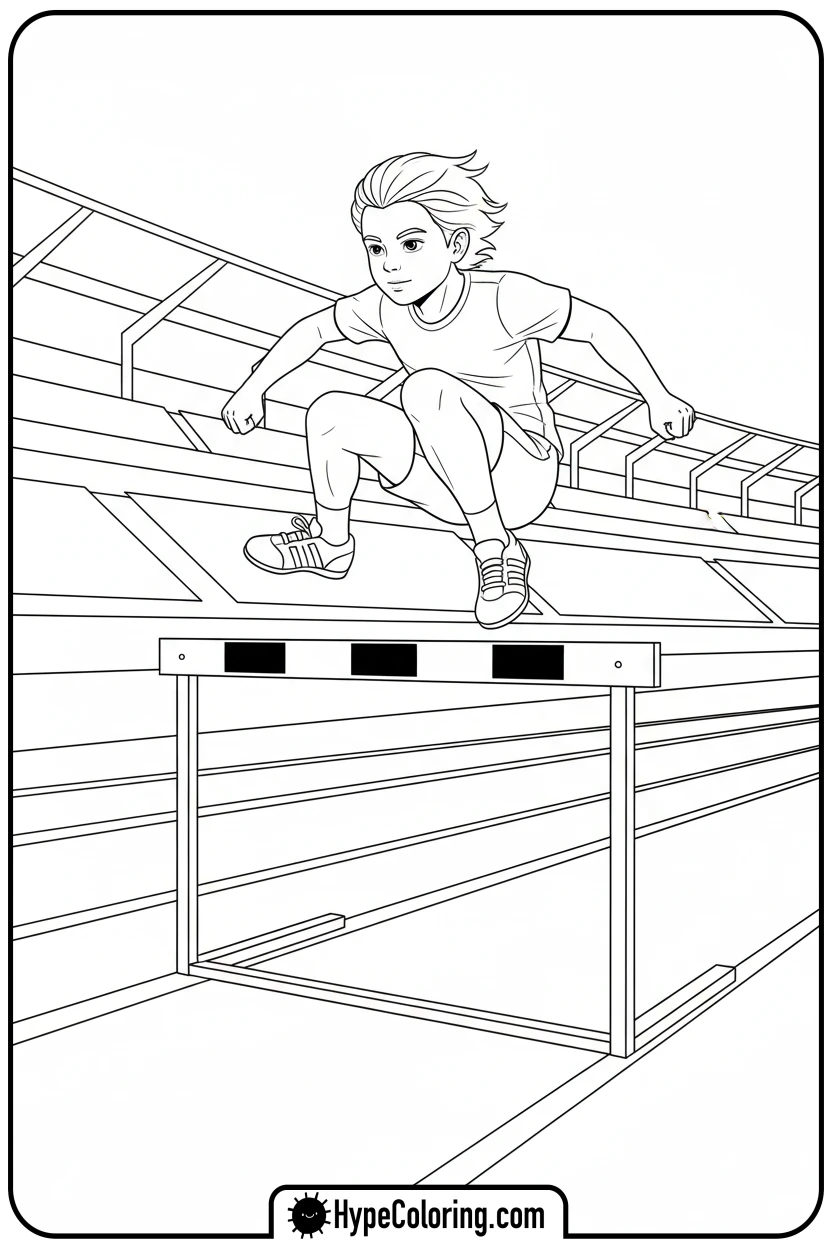child-jumping-hurdle - sports coloring pages