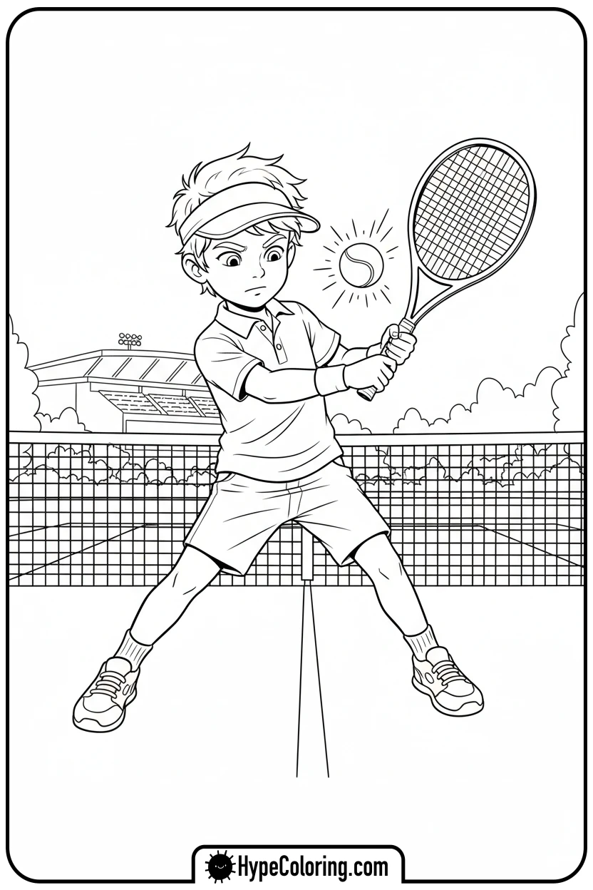 child-hitting-tennis-forehand - sports coloring pages