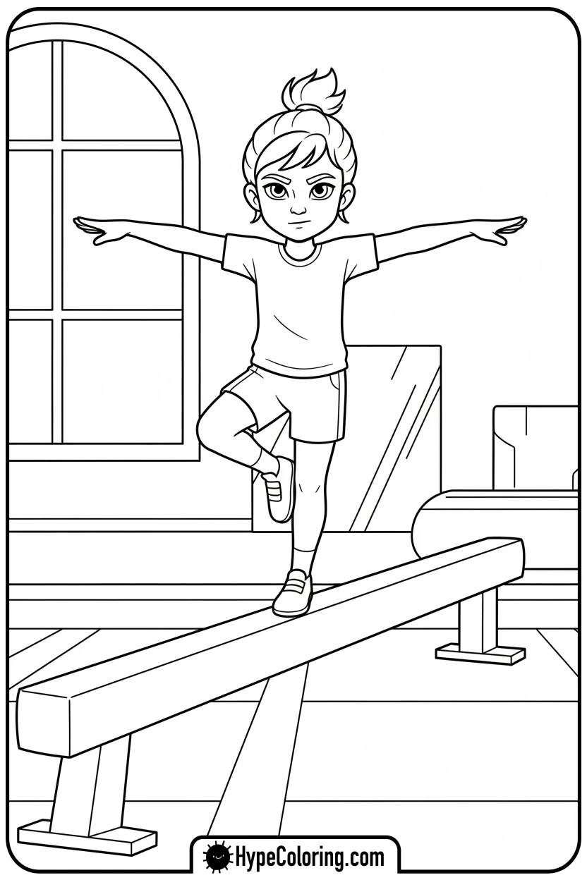 child-balancing-on-beam - sports coloring pages