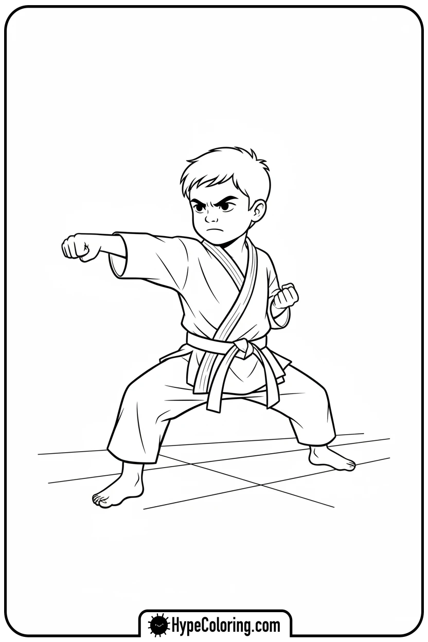 child-doing-karate-punch - sports coloring pages