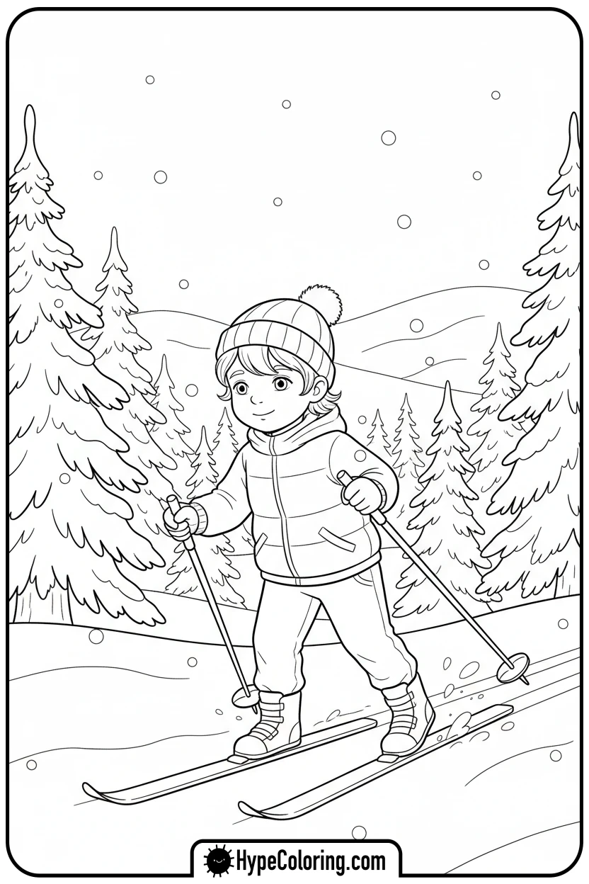 child-cross-country-skiing - sports coloring pages