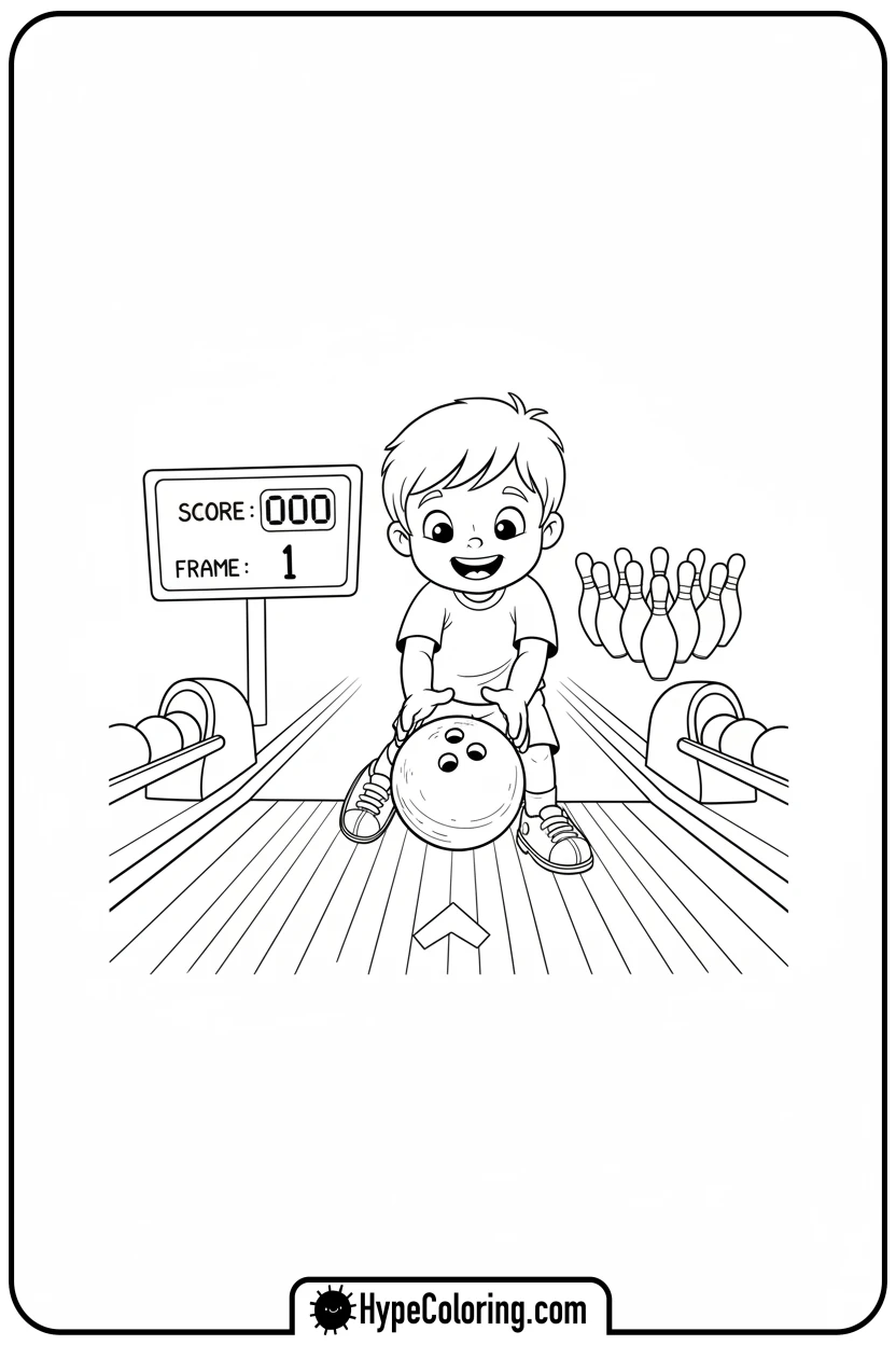 child-two-hand-bowling - sports coloring pages
