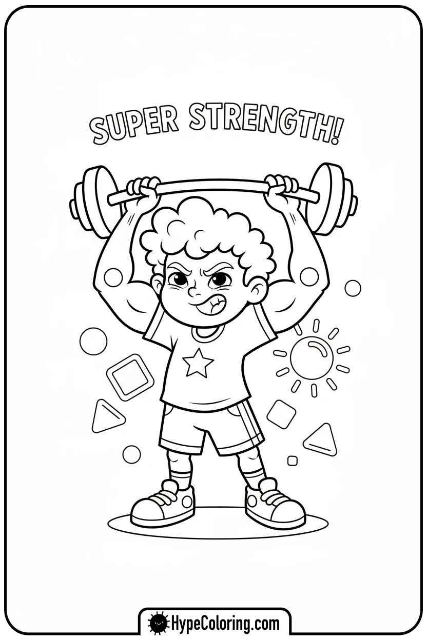 child-playfully-weightlifting - sports coloring pages