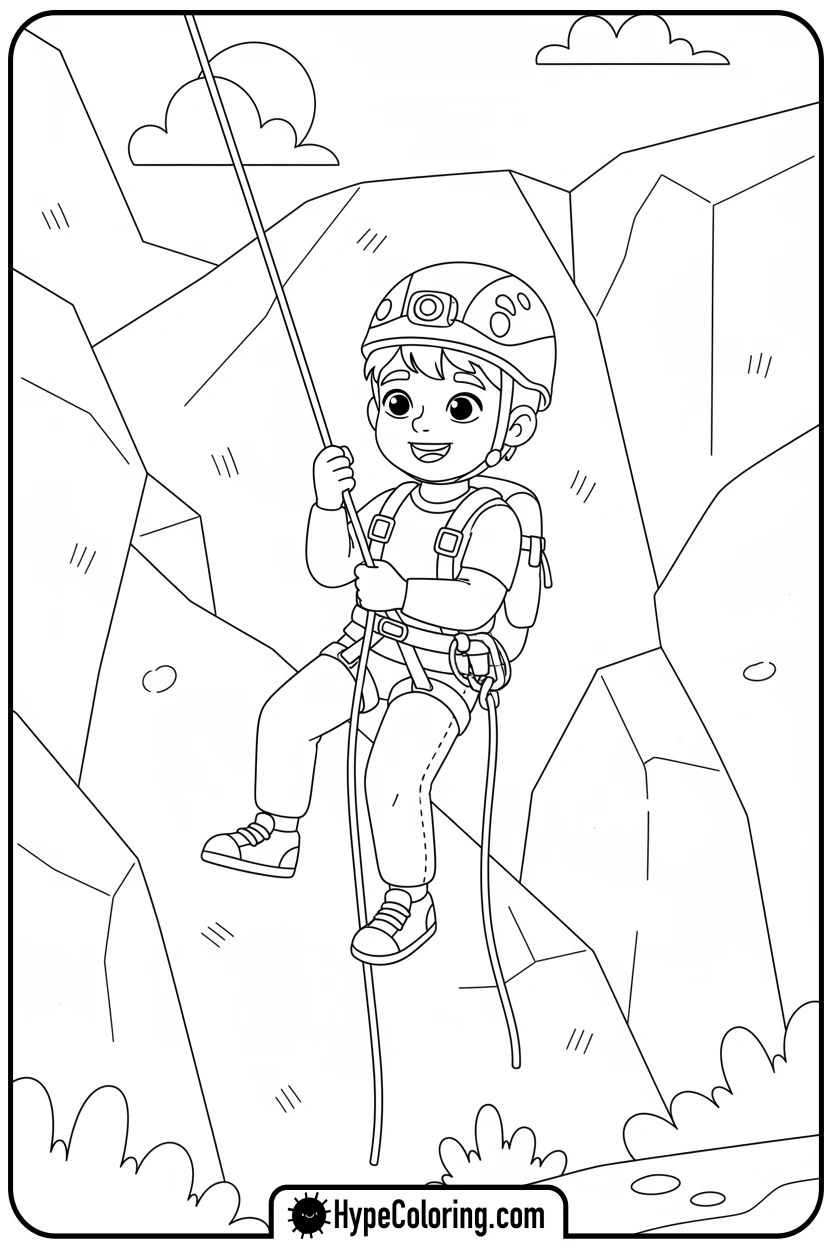 child-rappelling-down-rock - sports coloring pages