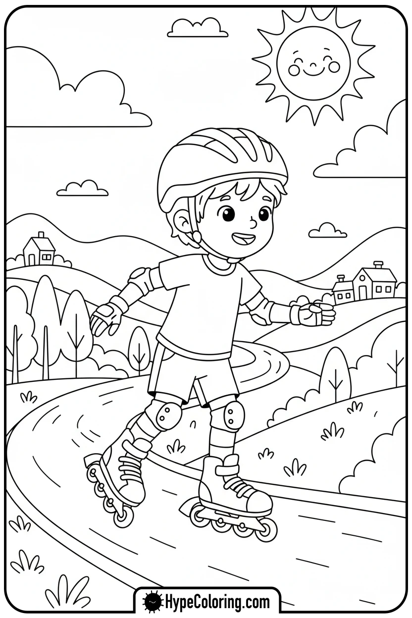 child-rollerblading - sports coloring pages