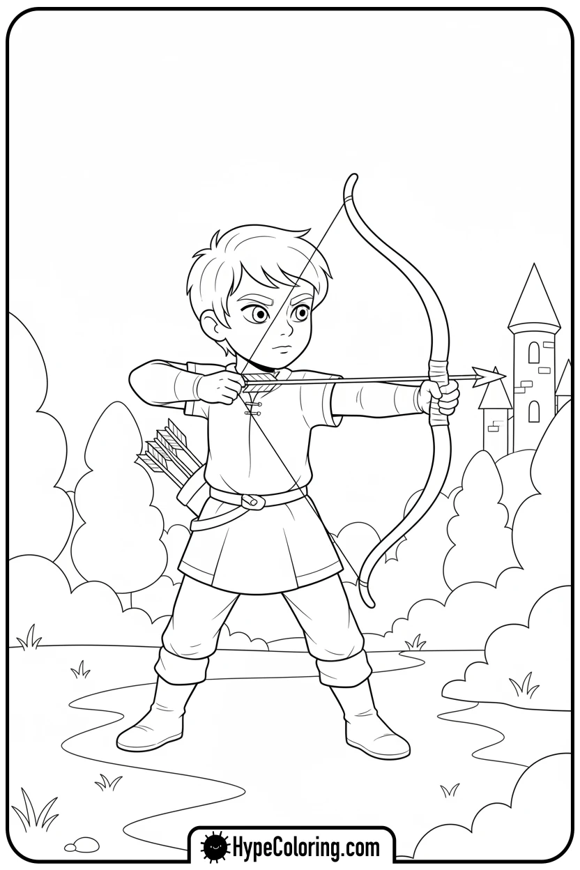 child-preparing-archery-shot - sports coloring pages