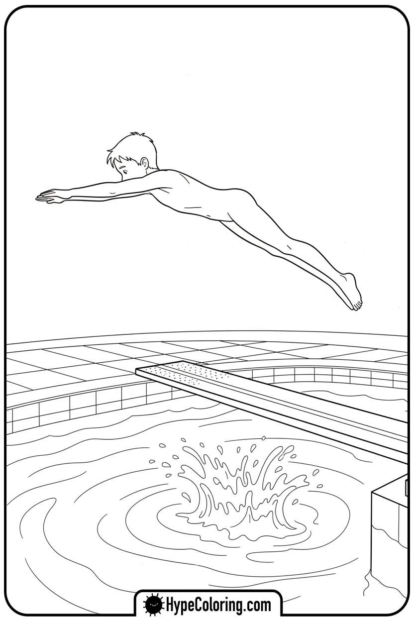 child-diving-off-board - sports coloring pages