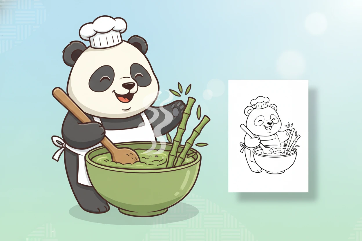 panda-wearing-a-tiny-chef-s - coloring page of a panda bear