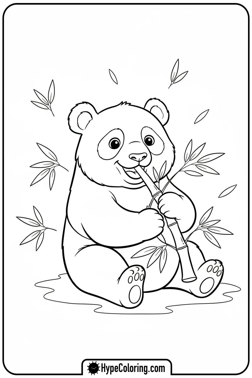 panda-eating-bamboo - coloring page of a panda bear