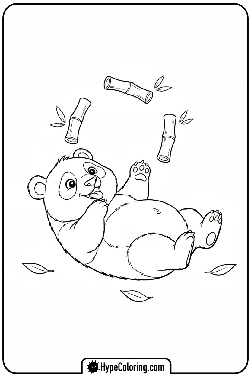 panda-juggling-bamboo - coloring page of a panda bear
