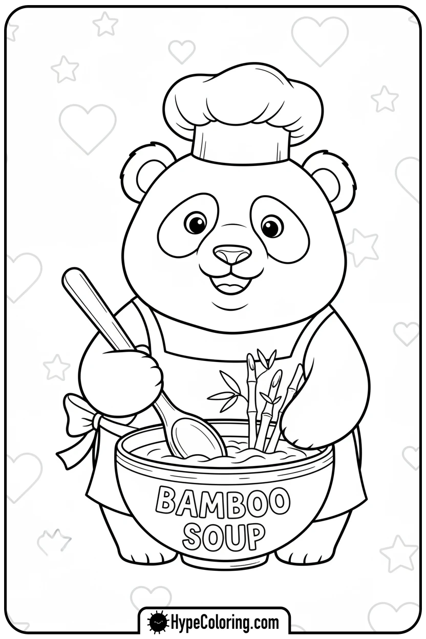 panda-chef-cooking - coloring page of a panda bear