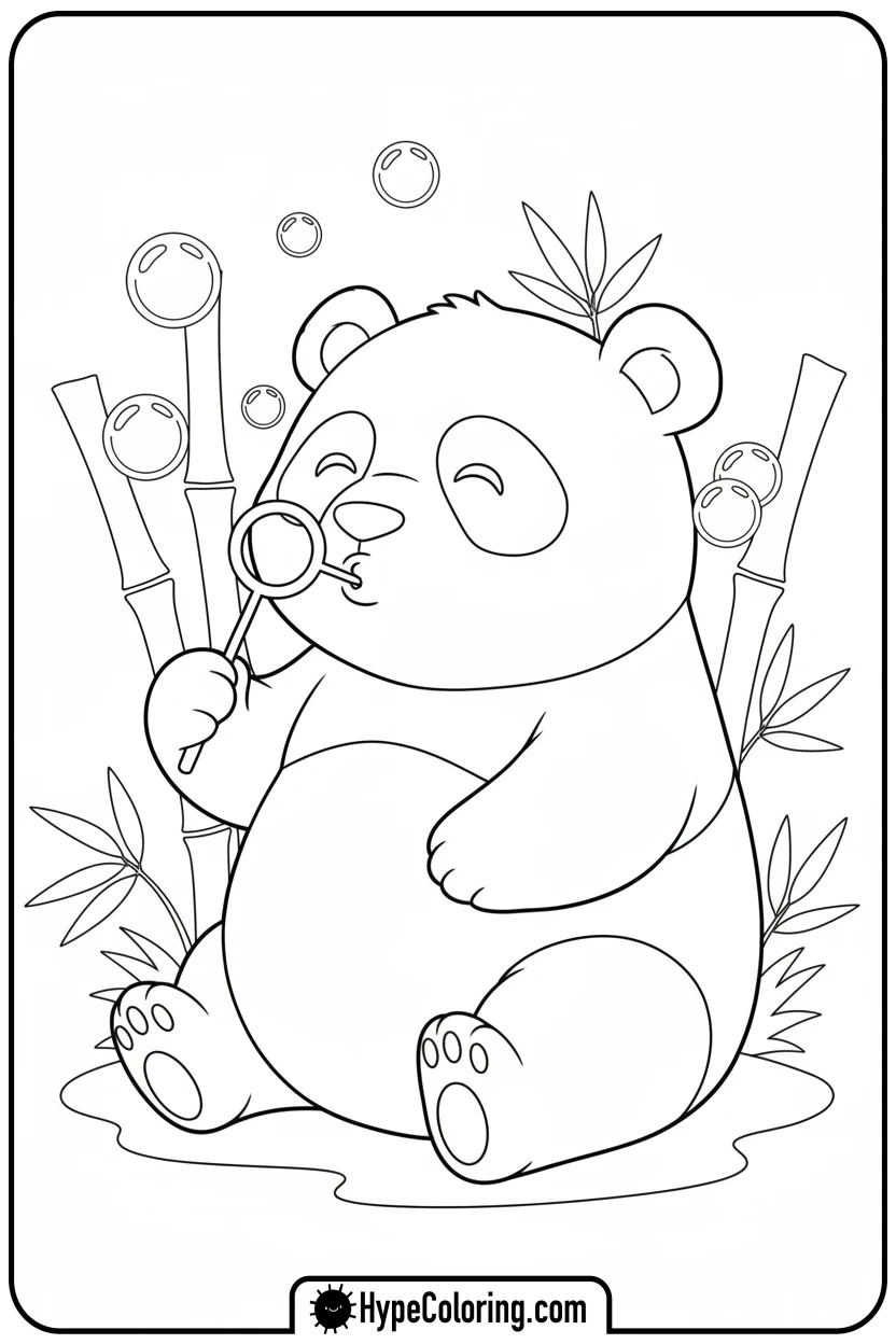 panda-blowing-bubbles - coloring page of a panda bear