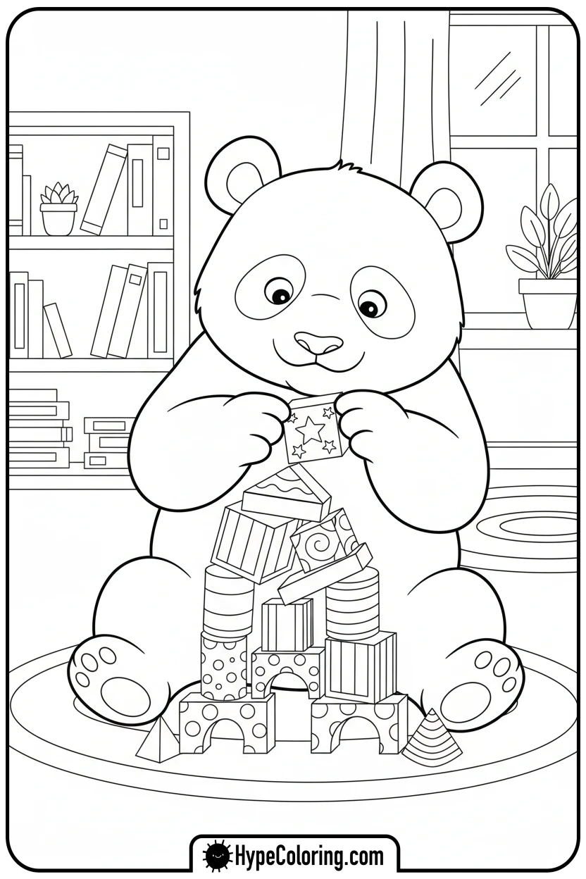 panda-building-blocks - coloring page of a panda bear
