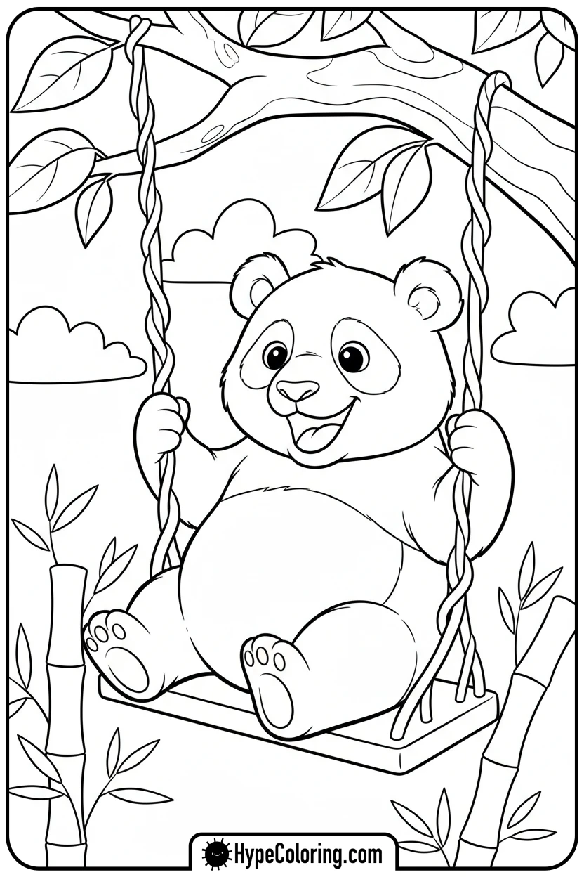 panda-on-a-swing - coloring page of a panda bear