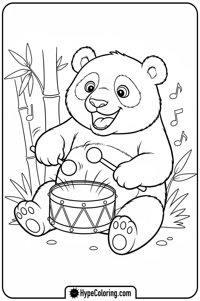 panda-playing-drum - coloring page of a panda bear