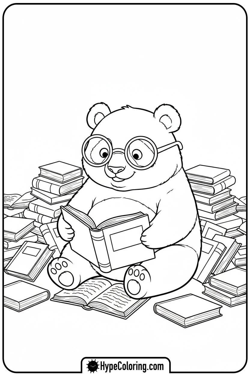 panda-reading-a-book - coloring page of a panda bear