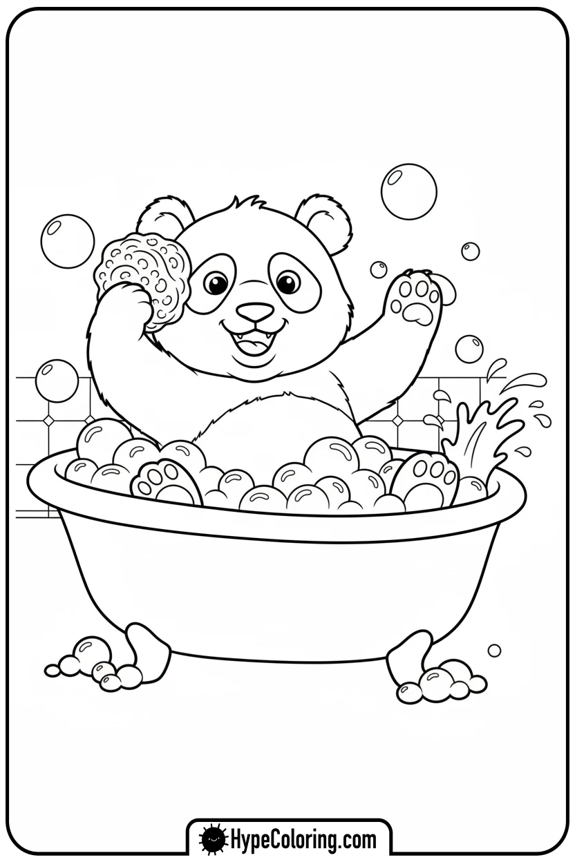 panda-taking-bath - coloring page of a panda bear