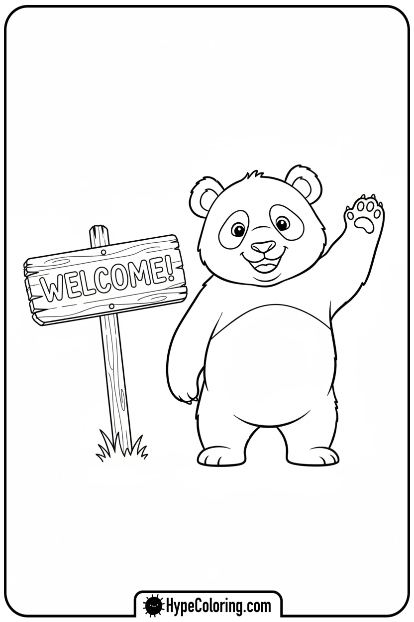 panda-waving-hello - coloring page of a panda bear