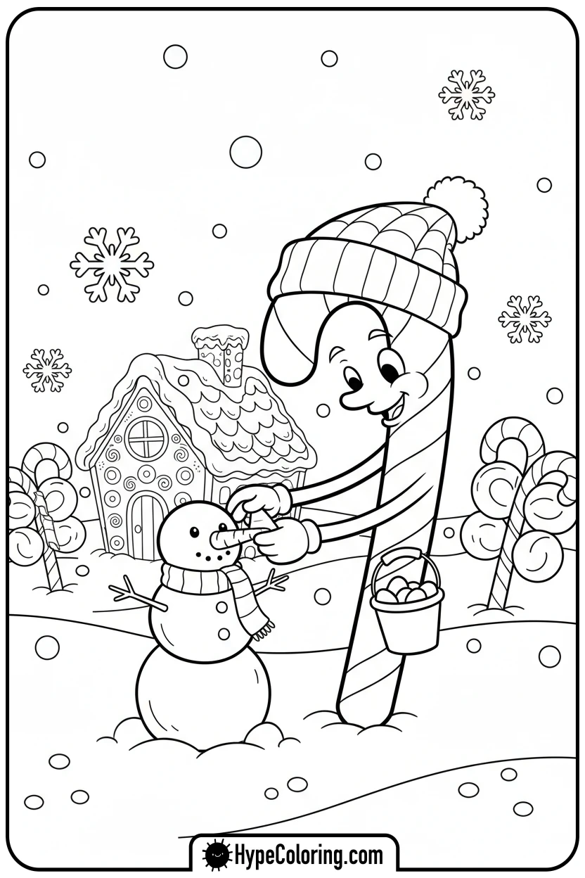 candy-cane-building-snowman - candy cane coloring pages