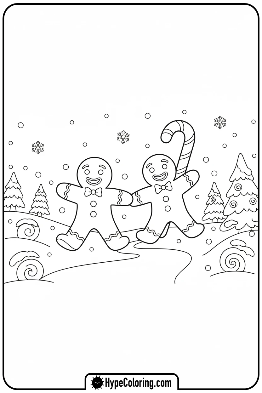 candy-cane-and-gingerbread-man-skipping - candy cane coloring pages