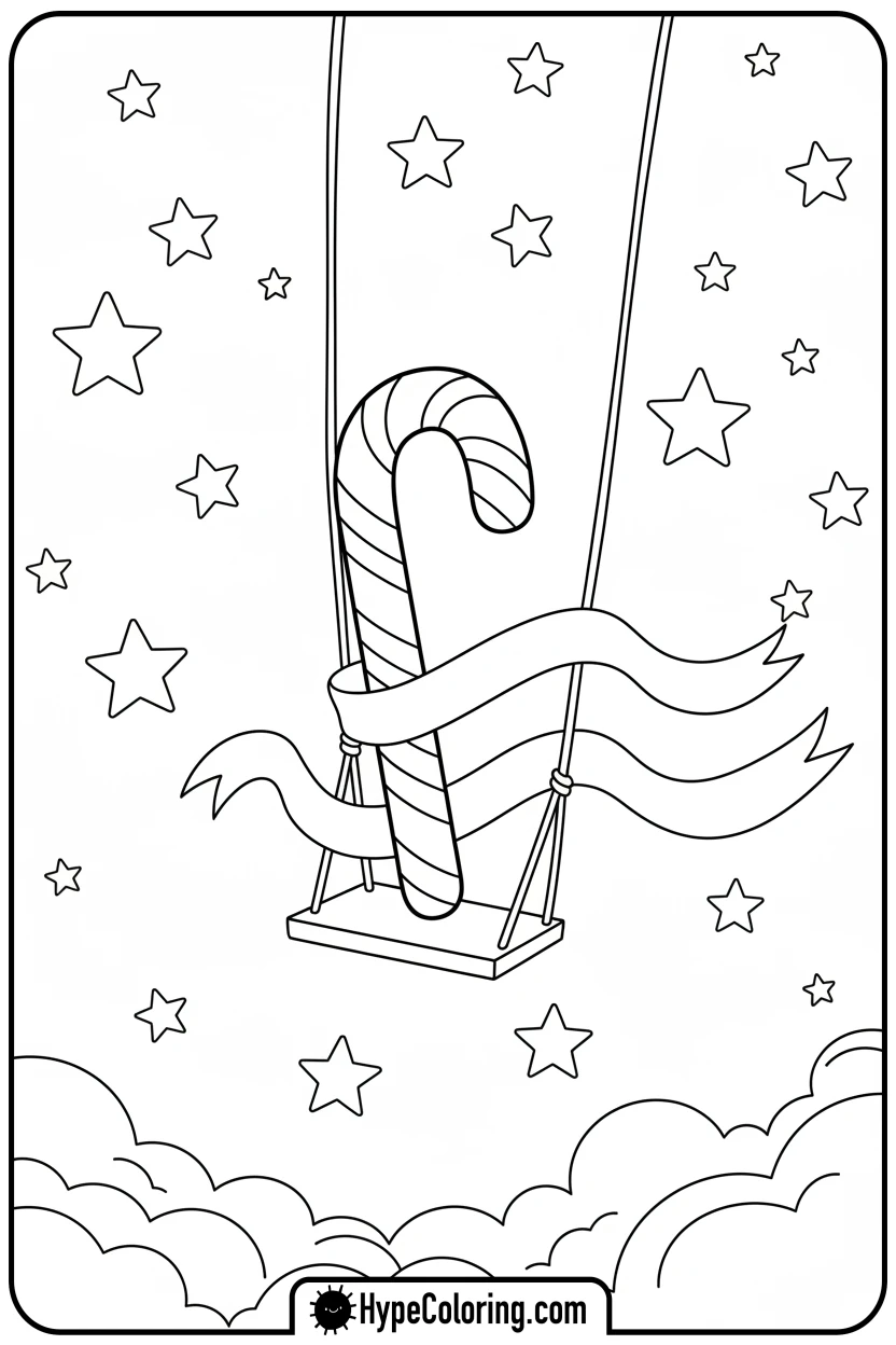 candy-cane-on-ribbon-swing - candy cane coloring pages