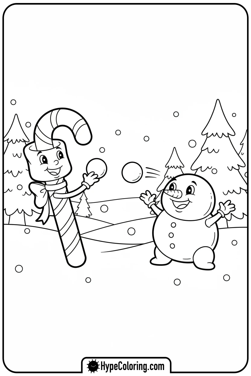 candy-cane-snowball-fight - candy cane coloring pages