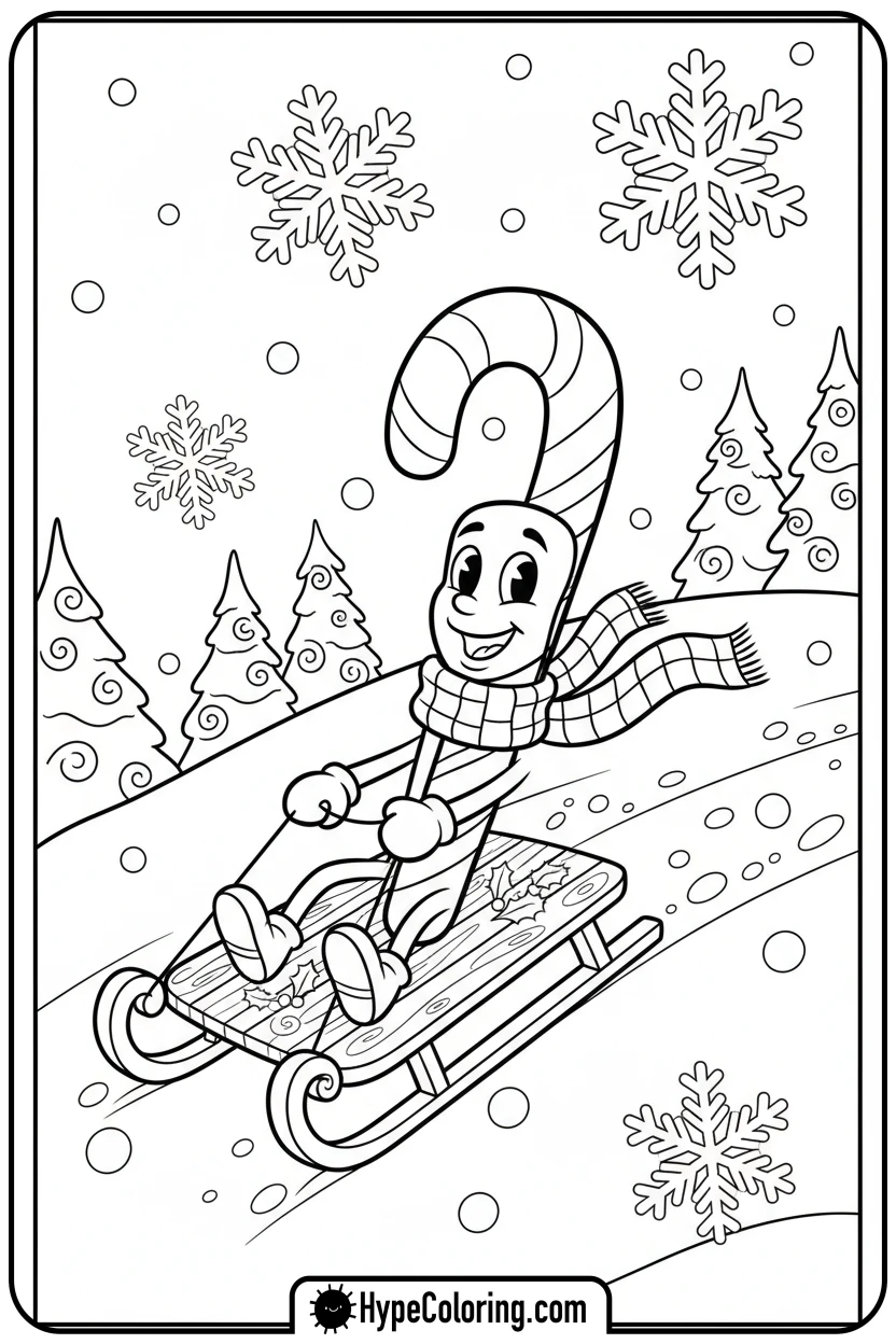 candy-cane-sledding-down-hill - candy cane coloring pages