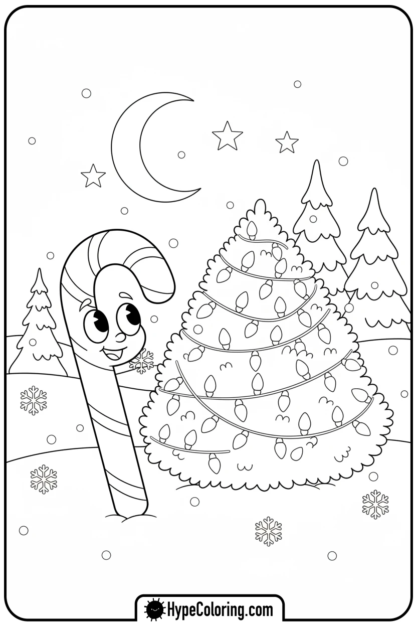 candy-cane-admiring-christmas-lights - candy cane coloring pages