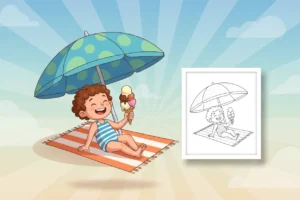 a-child-relaxing-on-a - beach coloring page