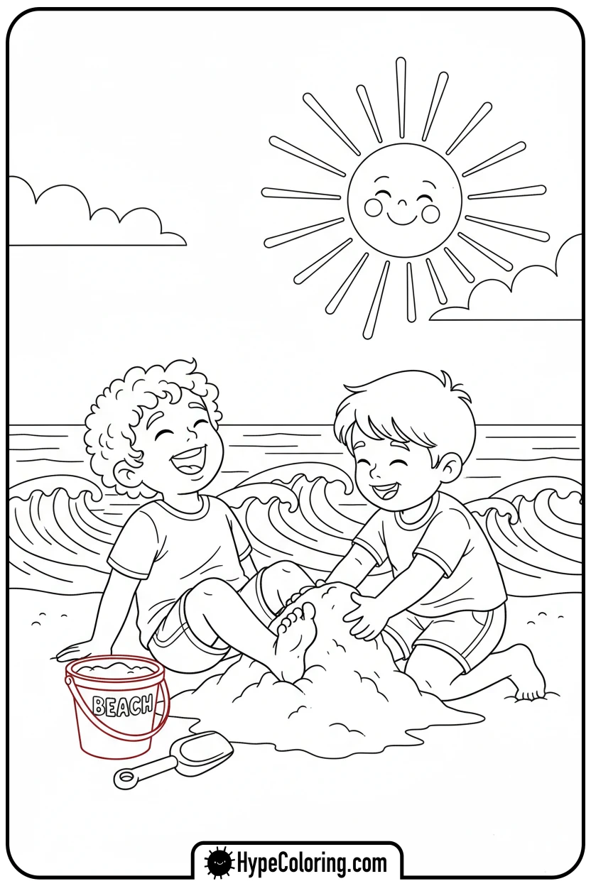child-s-feet-buried-in-sand - beach coloring page