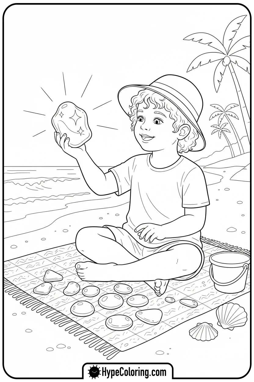 child-collecting-sea-glass - beach coloring page