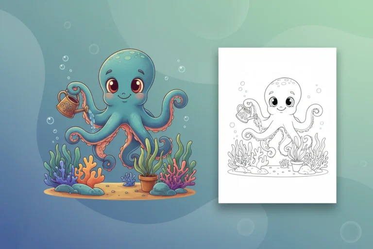 a-cheerful-octopus-tending-to - coloring page of an octopus