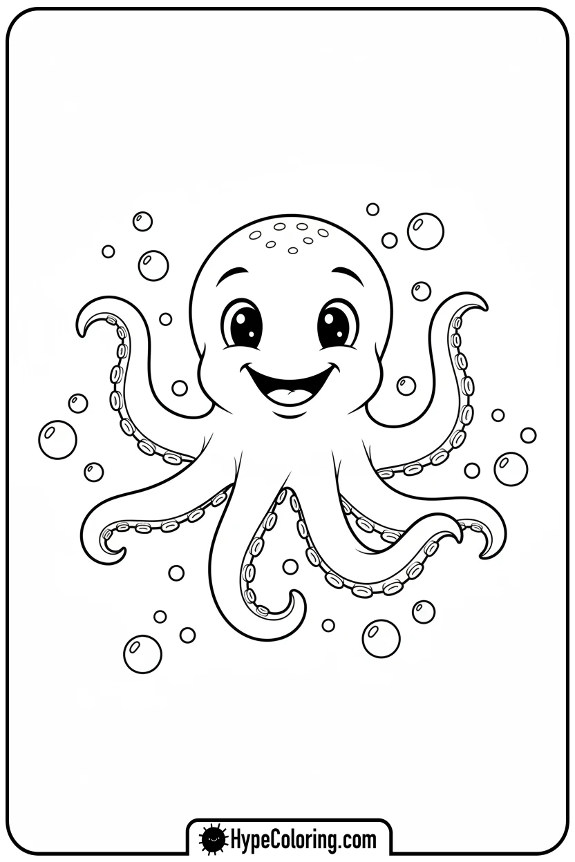 friendly-octopus-waving - coloring page of an octopus